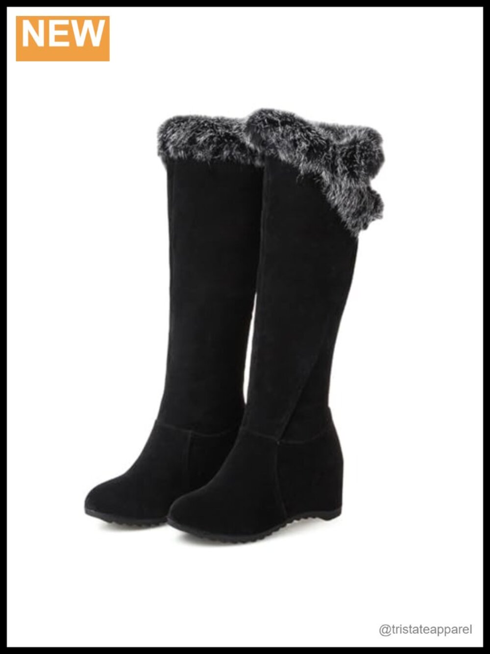Waterproof Hidden Wedge Over the Knee Boots, Faux Fur Trim Winter Snow Boots